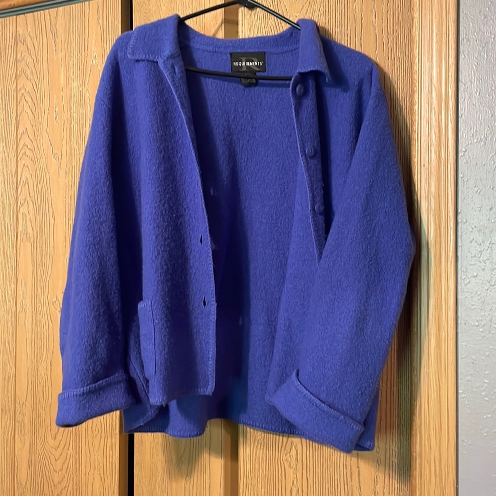 Blue wool sweater/jacket. Requirements size XL